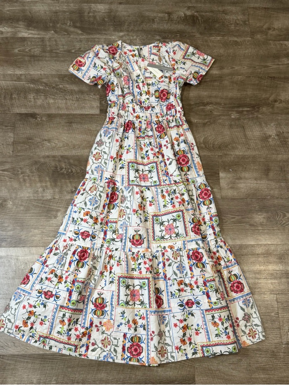 Anthropologie The Somerset Maxi Dress Ivory Tile Print Size XXS NWT
